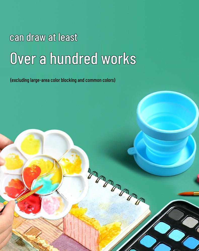 48 Tin Box Solid Watercolors & Brushes Kit - 60 Unique Colors for Beginners