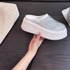 Heightened Sandals Summer New Round Toe Deep Slip Rhinestone Mesh Breathable Versatile Wrapped Head Flip-Flops