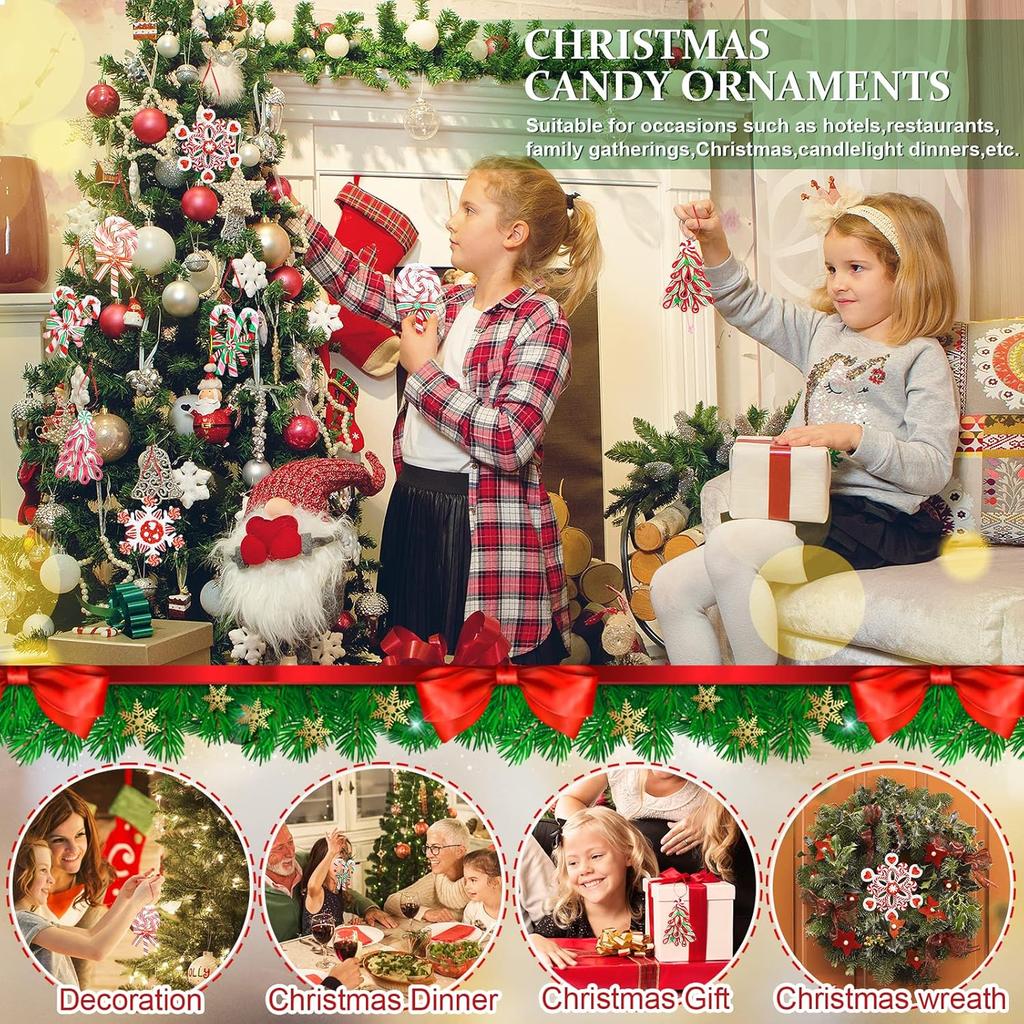 8 Pieces Peppermint Lollipop Candy Christmas Tree Ornaments Set,Polymer Clay Candy Lollipop Hanging Ornaments with Lollipop,Snowflake, Candy Cane for