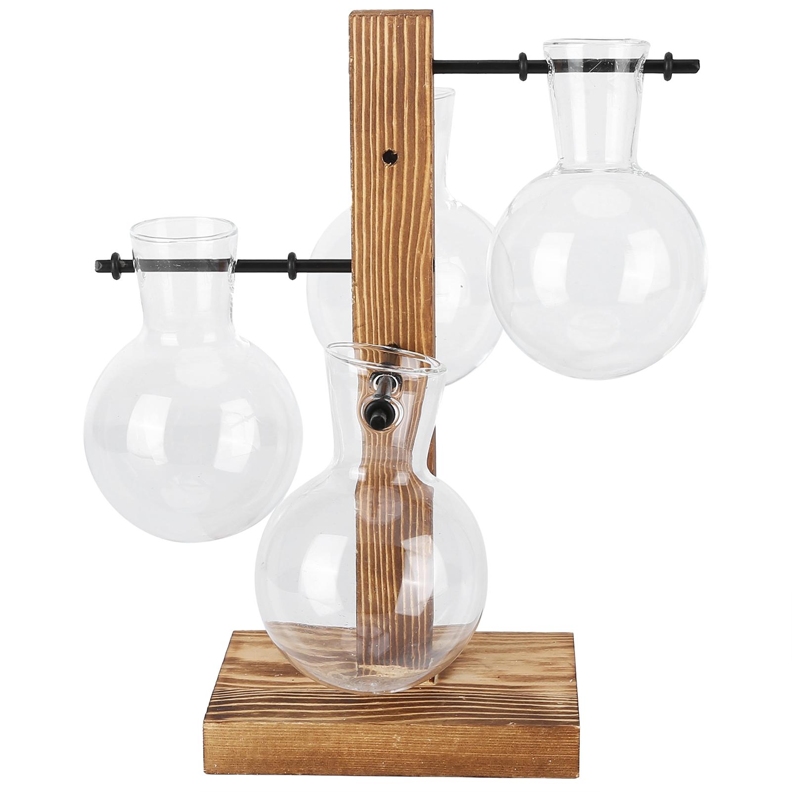 

Innovative Hydroponic Vase with Wooden Stand Transparent Desktop Flower Vase for Home