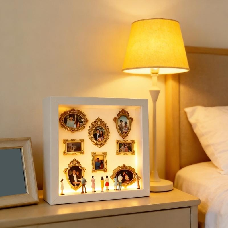 DIY Personalize Mini Museums Silhouettes Box Set with Gold Frame and Mini Figures Photo Display Shadows Box for Home Decors