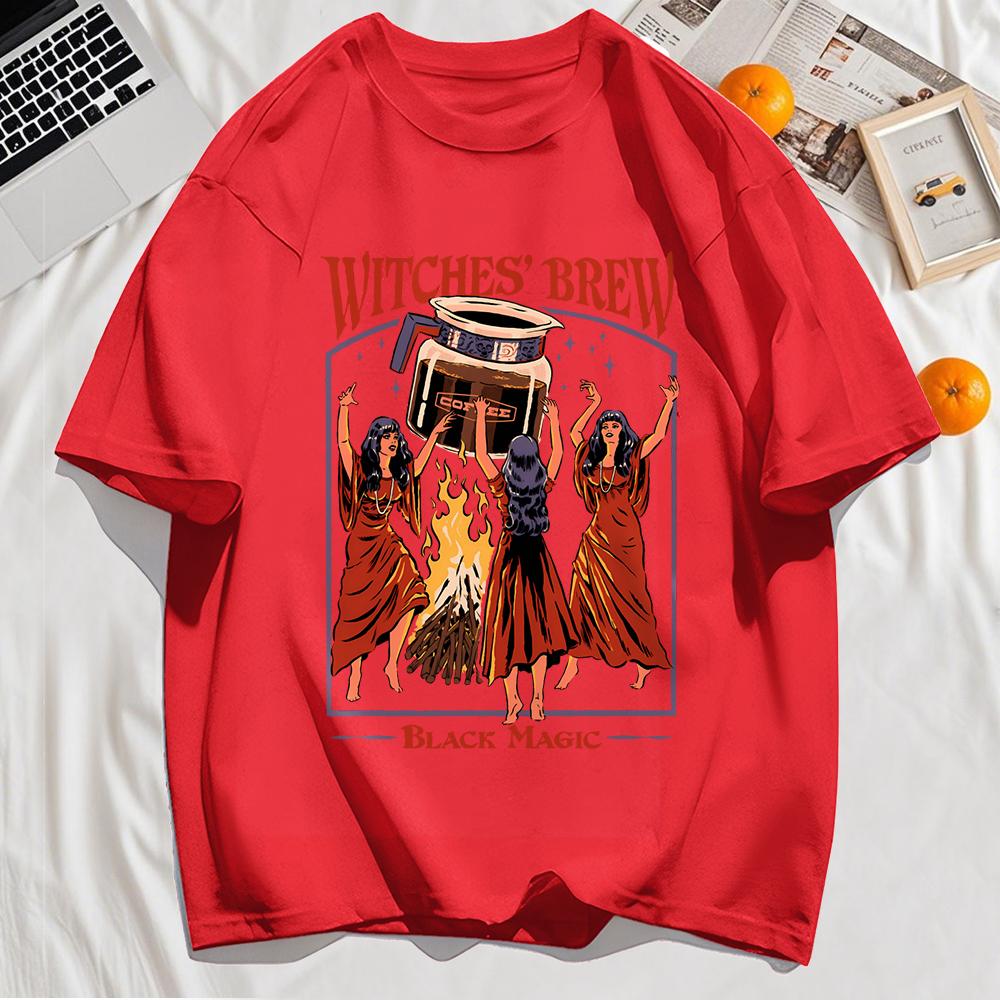 Witches Brew Black Magic Print Retro Top Unisex Cotton Hip Hop Tshirts Summer Comfortable T Shirt Loose Sport Clothes
