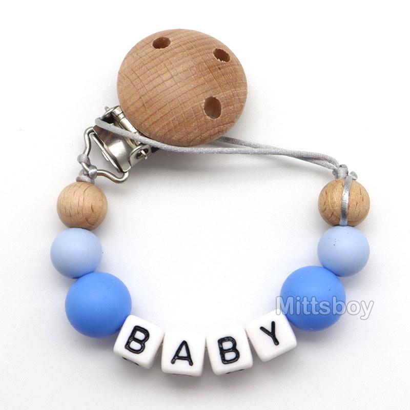 Newest Custom Personalized Name Pacifier Clips Handmade Beech Chains Silicone Beads Holder Soother Baby Teething Toys Chew Gift