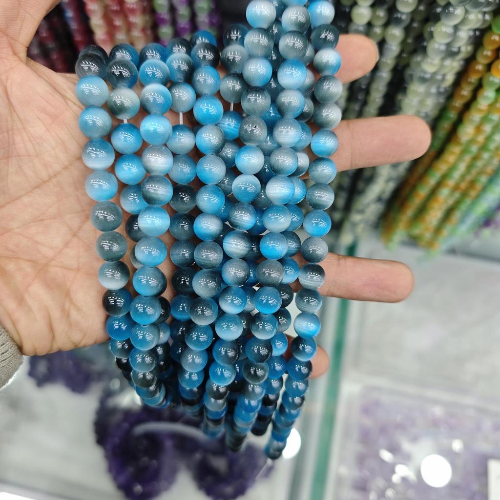 10mm Cat's Eye Stone Beads: Single, Double, Triple Color Options for DIY Jewelry Accessories.
