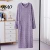 Lyxig Jacquard Loungewear Damflanell Nattlinne Fluffigt Plysch Varm Rundhalsad Lång Sovkläder Lös Vintertröja Nattlinne med Fickor
