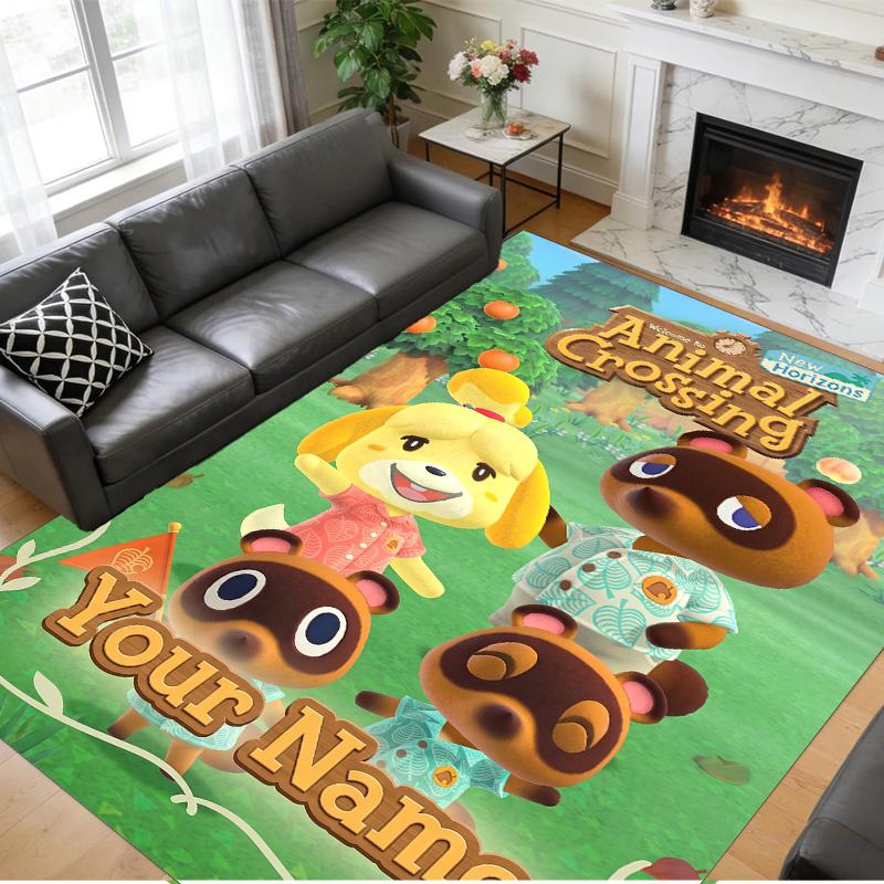 Crystal Velvet Rug Custom Name Text, Soft Non Slip Floor Mat Home DecorAnimal Crossing