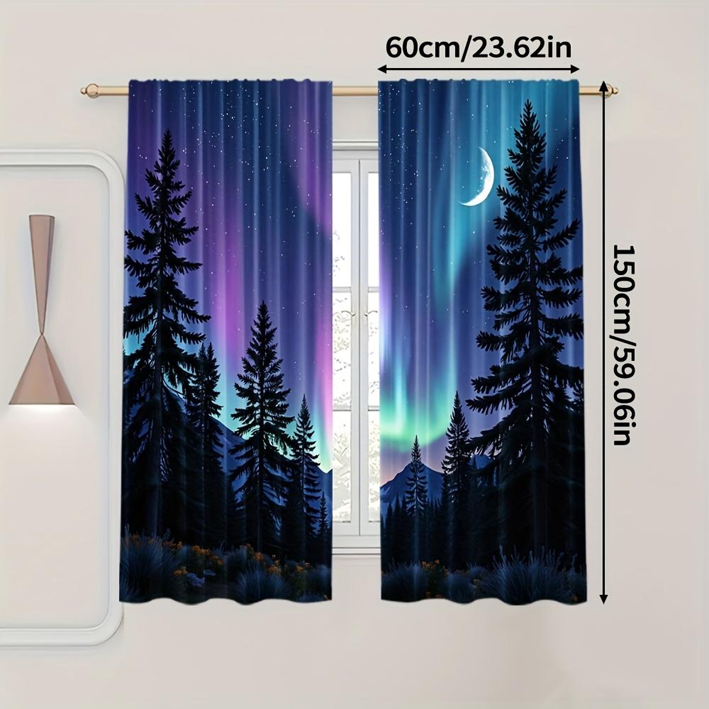 2 Panels Aurora Curtains Northern Lights Forest Printed Drapes Polyester Window Treatment for Living Room Bedroom Home Decor