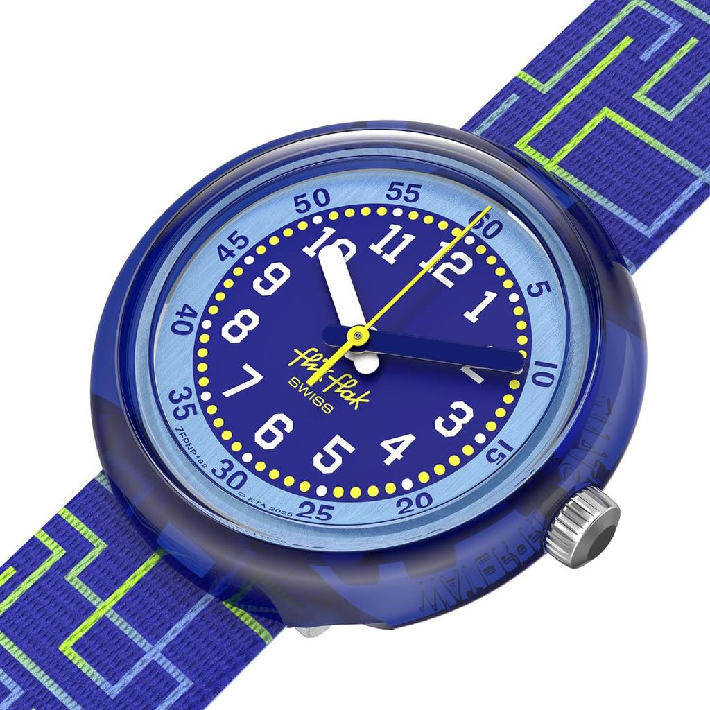 Wristwatch CRAZY MAZE FPNP182 Blue [Flick Flack] Kids' Boys'