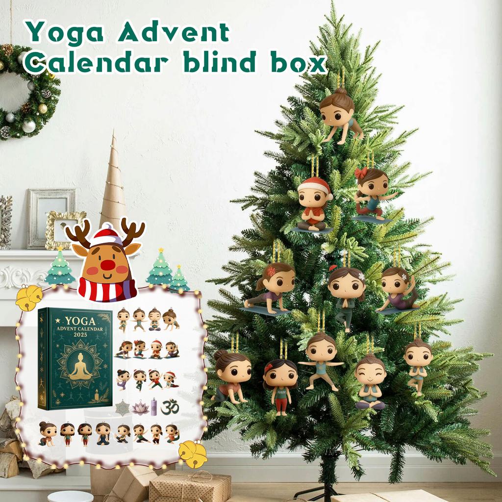 Christmas Advent Calendar Yoga Themed 2D Flat Design 24PC Airplane Box Blind Box Holiday Countdown Decor Xmas Gift