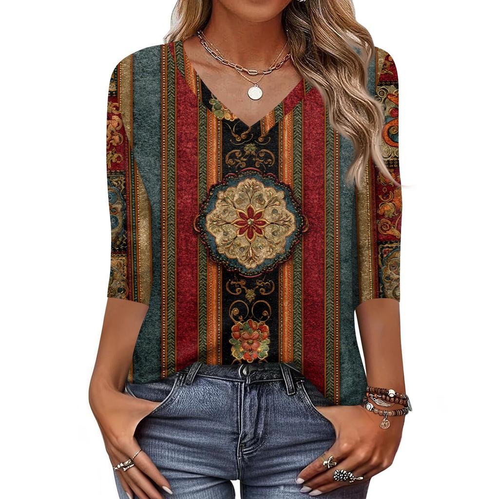 Dámské tričko s potiskem 3/4 rukáv denní víkendová móda základní véčkový výstřih běžný top