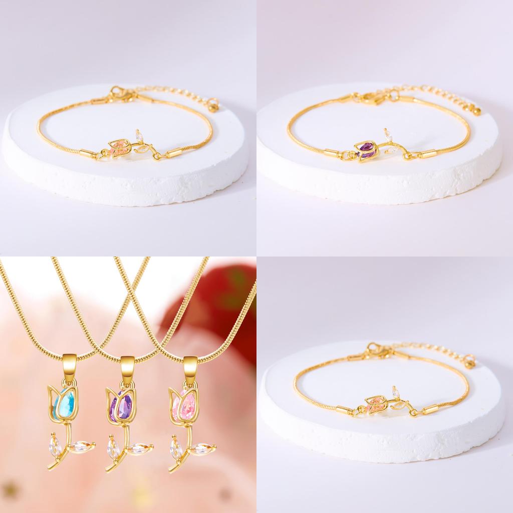 Tulip Pendant Necklace Copper Chain Womens Elegant Spring Jewelry