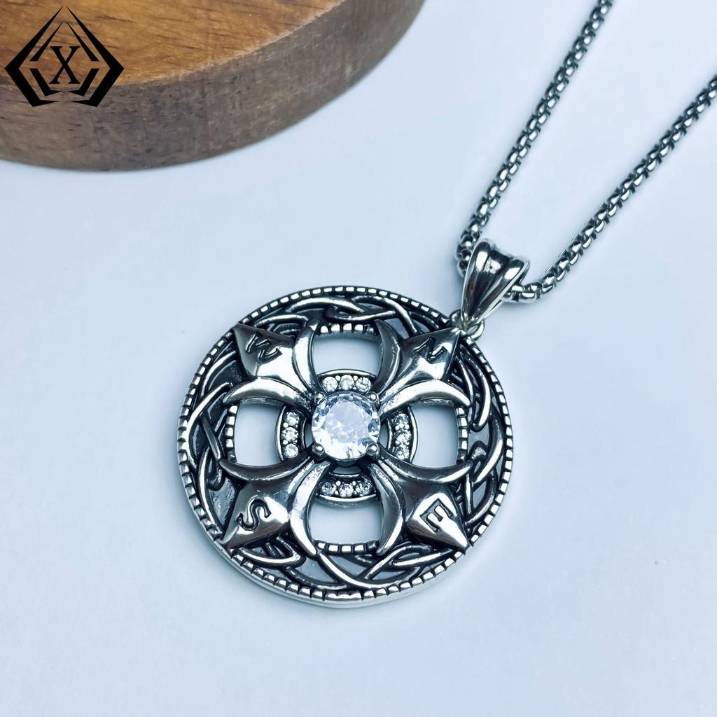 TK Compass Pendant: Punk Gothic Dark Style Hip-hop Necklace with Curious Design
