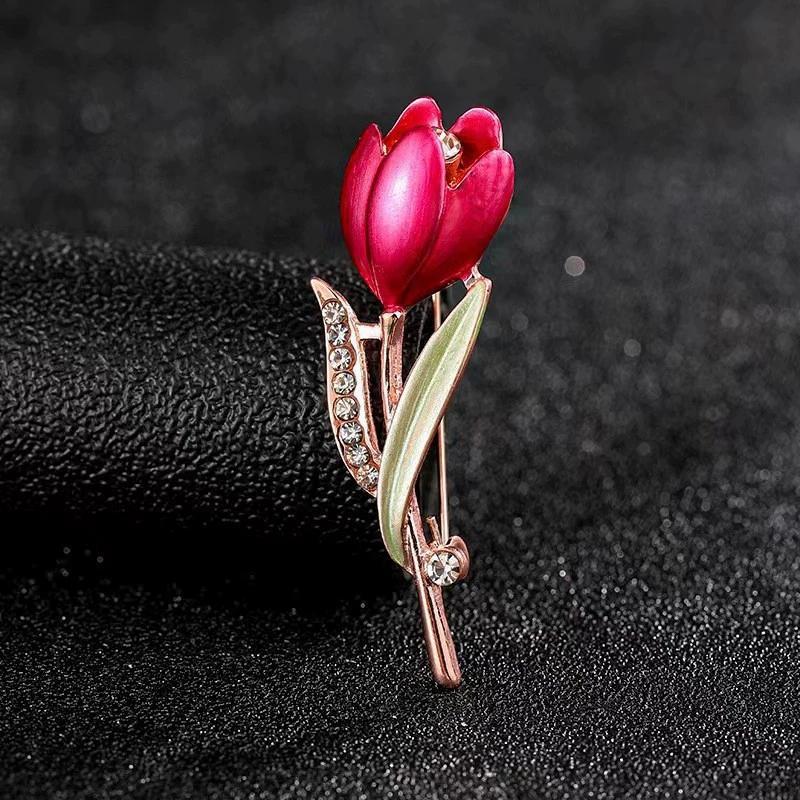 Elegant Tulip Flower Brooch Pin Crystal Costume Jewelry Clothes Accessories Jewelry Brooches