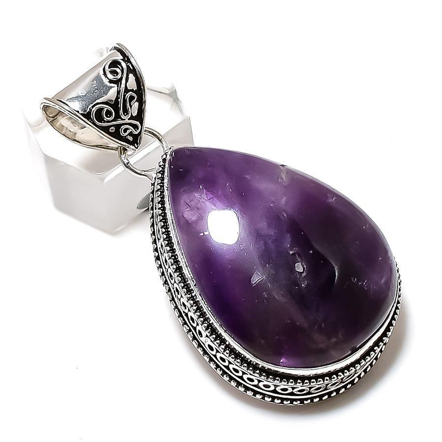 Sage Amethyst Gemstone Handmade 925 Sterling Silver Jewelry Pendant 2.09" l0b10