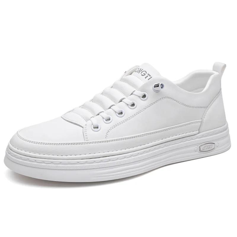 Spring Autumn Black White Board Shoes for Men Fashion Cowl Leather Casual Sneakers Man British Style New