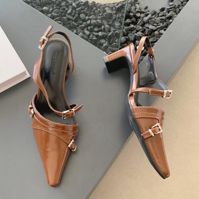 Summer Ins Designer Women Gold White Block High Heels Sandals Luxury Brand Closed Toe Slingback Sandals Wedding Prom Shoes