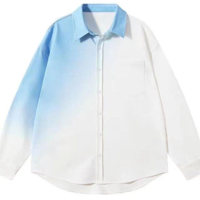 

Женская рубашка с градиентом цвета и длинными рукавами, весна-лето, повседневная французская милая женская блузка, винтажный кардиган со свободным воротником, топ 2XL