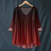 Women's Fashionable And Casual Shirt Long-sleeved V-neck Print Cotton And Linen Blouse