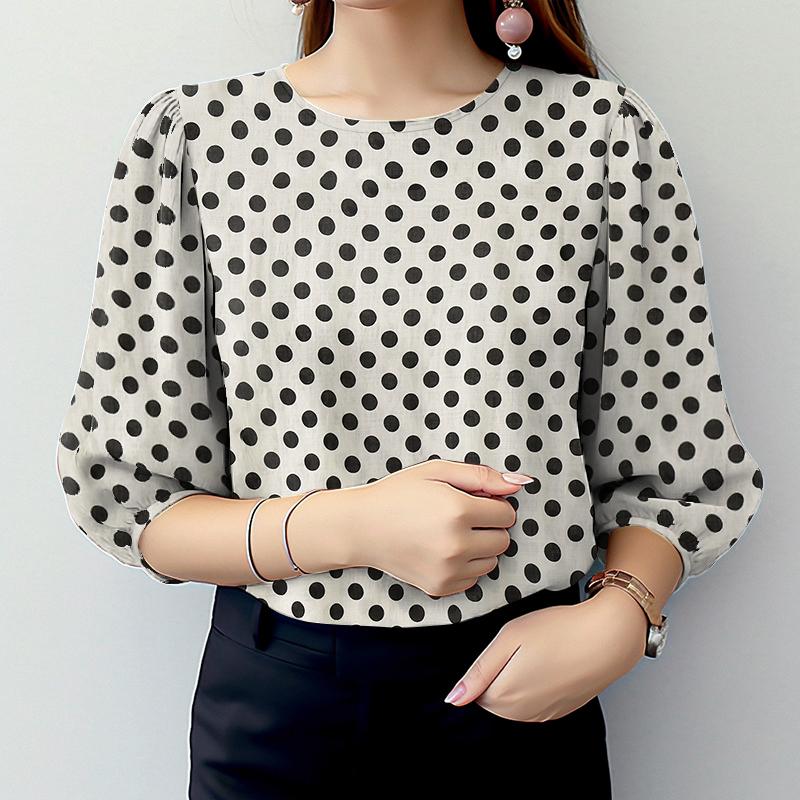 

ZANZEA Женская повседневная блузка в горошек с круглым вырезом и рукавом 3/4 3XL