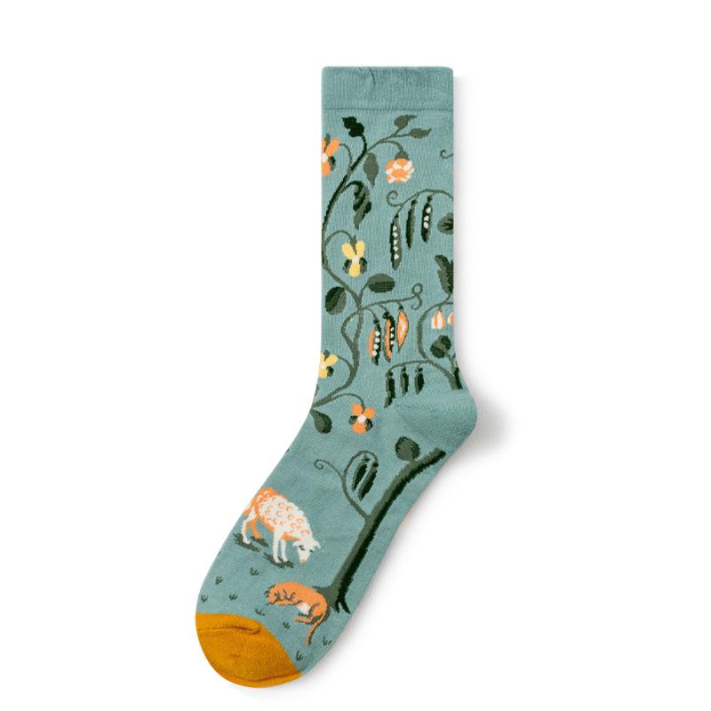 French Retro Abstract Oil Painting Mid-Calf Socks - Trendy Autumn/Winter High-Top Creative Combed Cotton for Women
