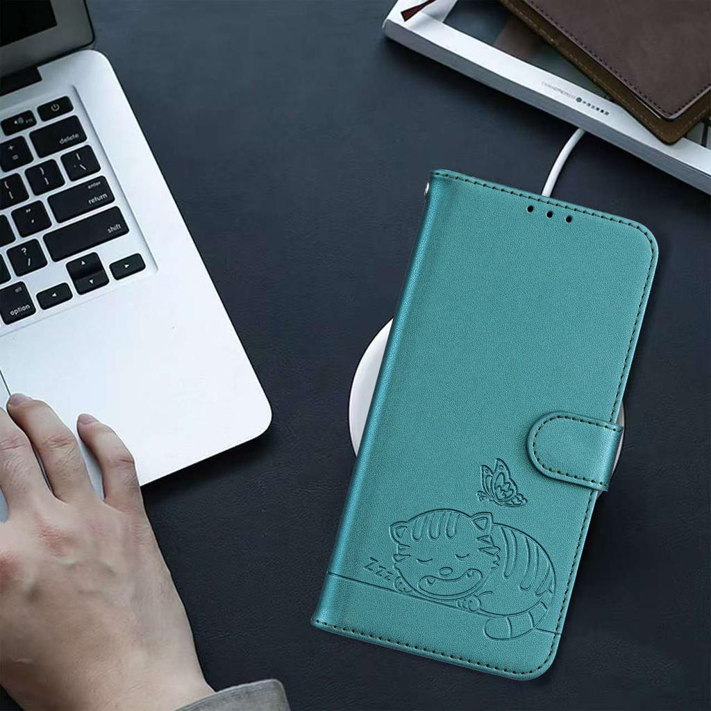 Für iPhone 17 Pro Hülle RFID-blockierende Geldbörse Ständer Geprägtes Katzenmuster Leder Klapphandyhülle mit Armband