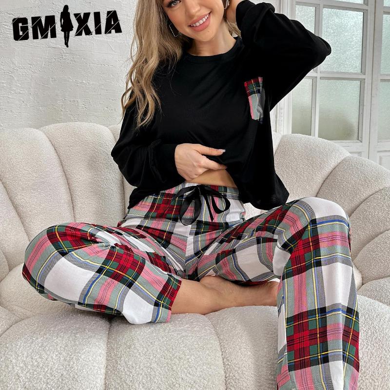 GMXIA Women's Pajamas Winter Long-sleeved Trousers Two-piece Homewear