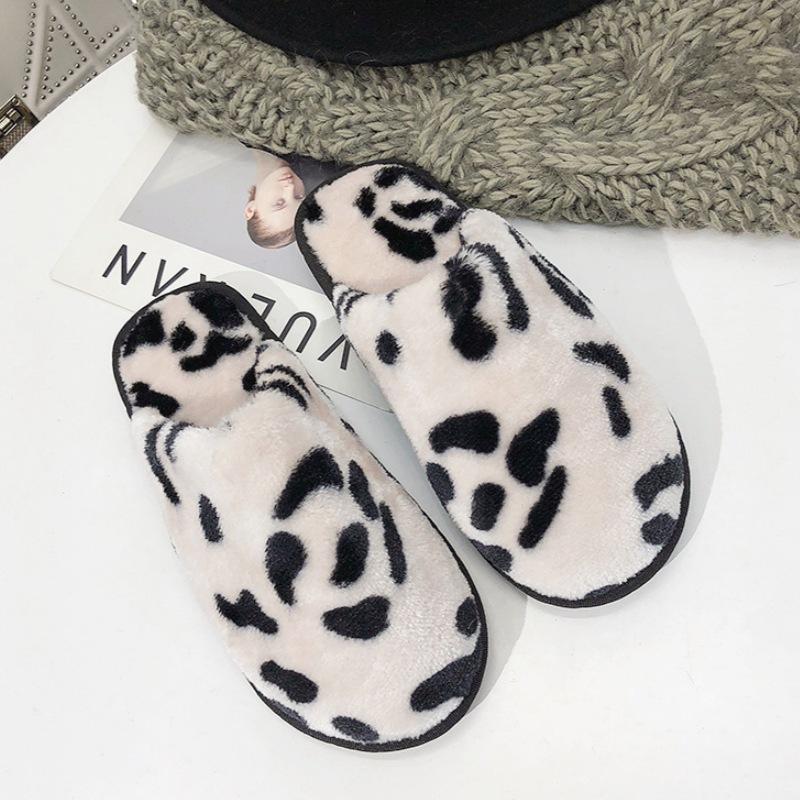 Baotou leopard print plush thickened warm fashionable household bedroom flat bottom non-slip autumn and winter cotton drag girl