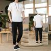 Plain Man Trousers Sets Linen T-shirts Pants Suits for Men Loose Tee Stretch Novelty In Regular Fit Casual Basic