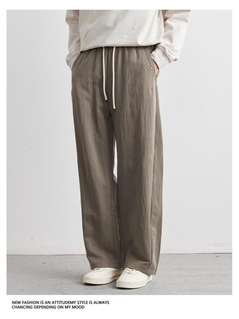 Men's Spring/Summer Loose Straight Leg Ice Silk Trousers - Wide Leg Tencel Drape Casual Pants