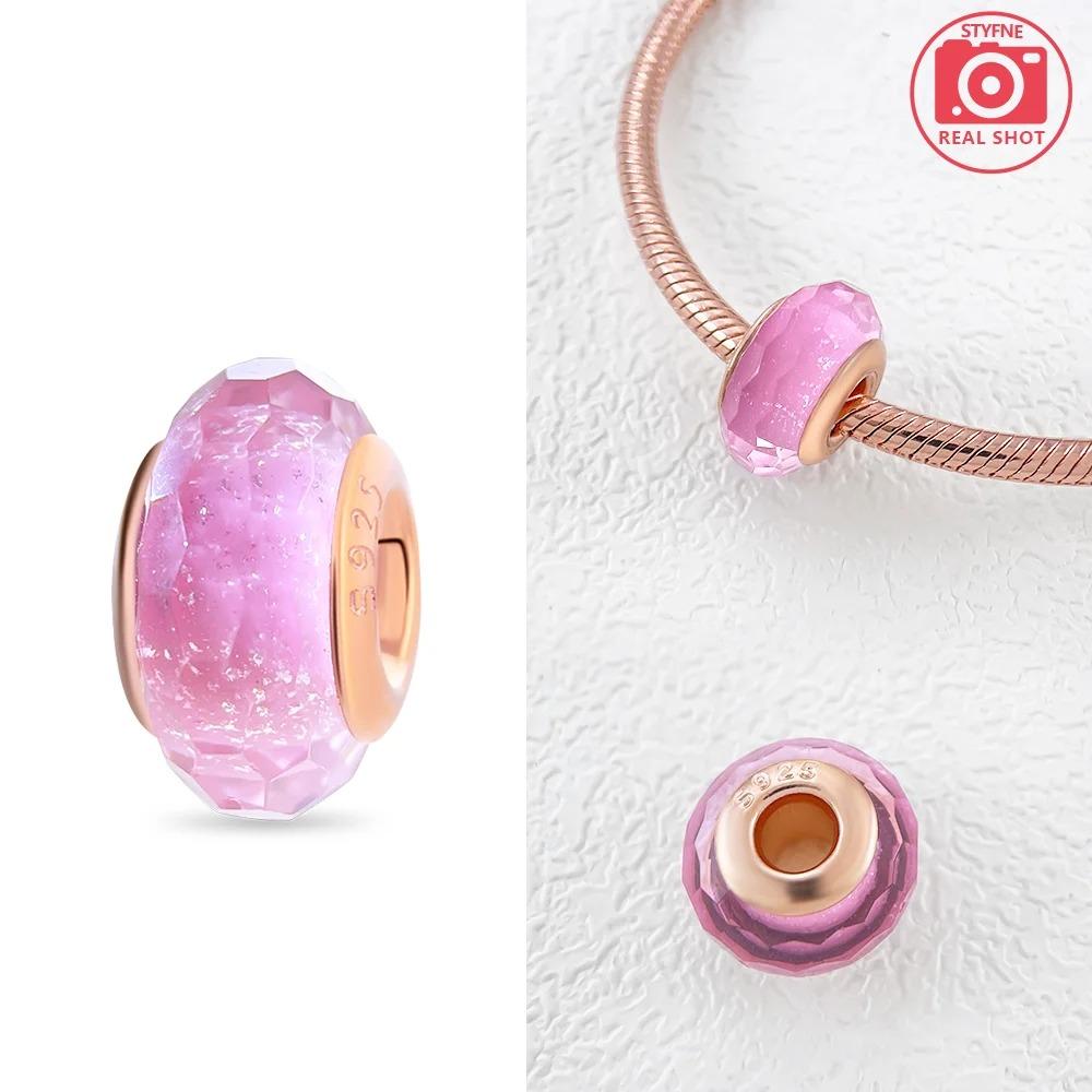 Original Rosa Glasperlen Blaue Romantische Perlen 925 Silber Charms für Frauen DIY Schmuckherstellung Armband Passend