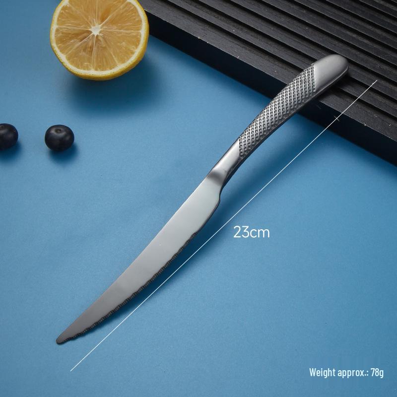 European Stainless Steel Four-Piece Cutlery Set: Star Diamond Steak Knife, Fork, and Coffee Spoon