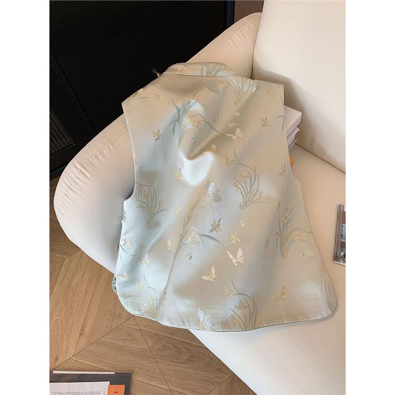 diagonal jacquard embroidered vest women's new high-end temperament thin sleeveless vest