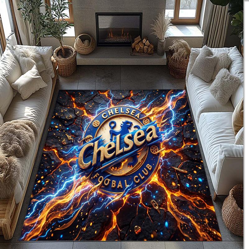 Chelsea FC bedruckter Flanell-Teppich rutschfest weicher Polyester-Bodenbelag Indoor Dekorationsmatte für Schlafzimmer Wohnzimmer Sofa Spielzimmer Heimdekoration