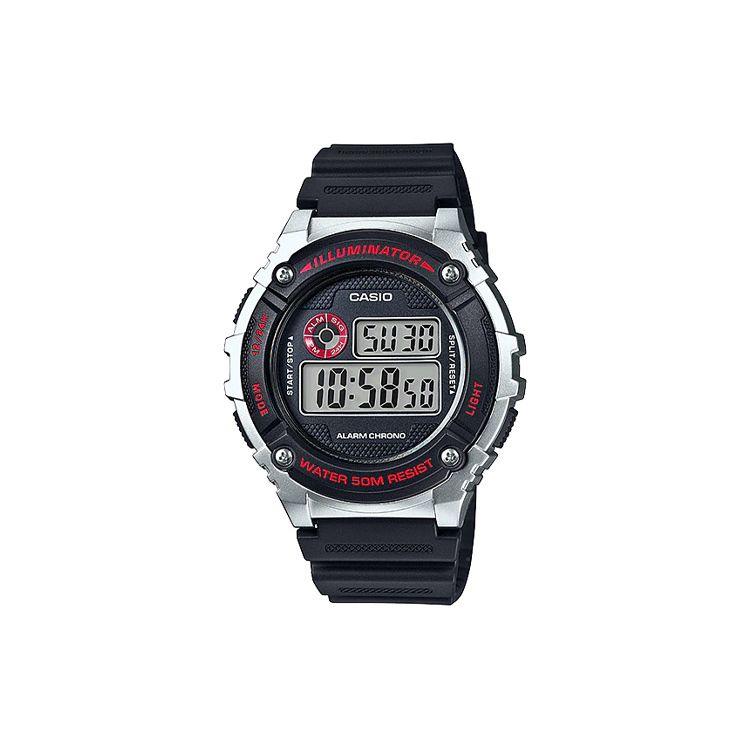 Casio Youth Series Multifunction Sports 50M Waterproof LED Backlight Quartz Movement Resin Strap Watch Men watches Black W-216H-1CVDF Black Strap