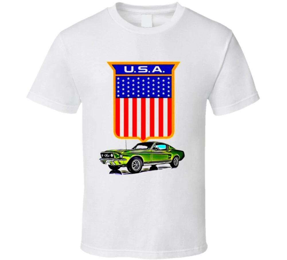 67 Mustang Fastback G T American Flag Shield Musclecar Gift T Shirt 4XL