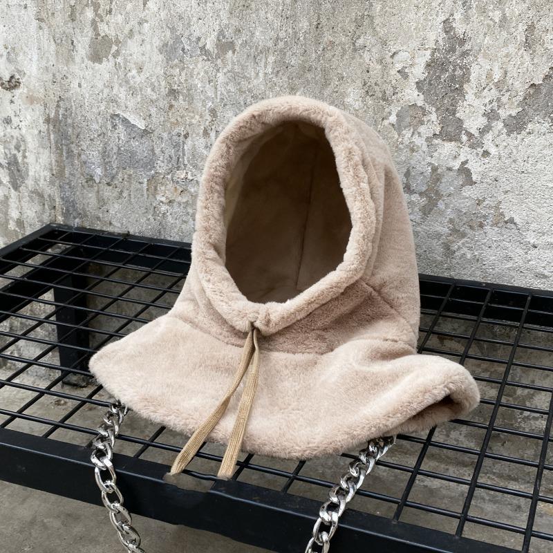 Fashion Autumn and Winter Thickened for Keep Warmth One-Piece Scarf Hat Women Ear Protection Plush Fluffy Shawl No Eaves Hat