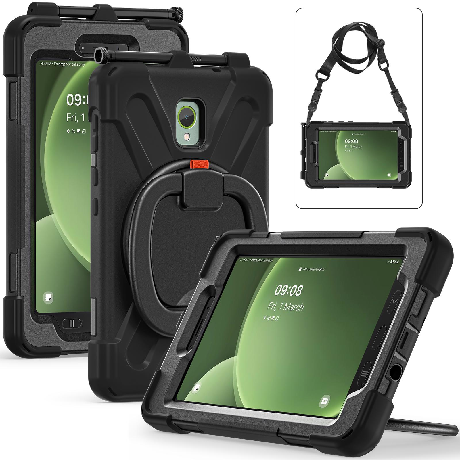 

360 Rotating Kids Case Universal for Samsung Galaxy Tab Active 5 3 SM-X300 X306B SM-T570 575 8 Armor Stand Cover Shoulder Strap Active5 SM-X300 X306 чёрный