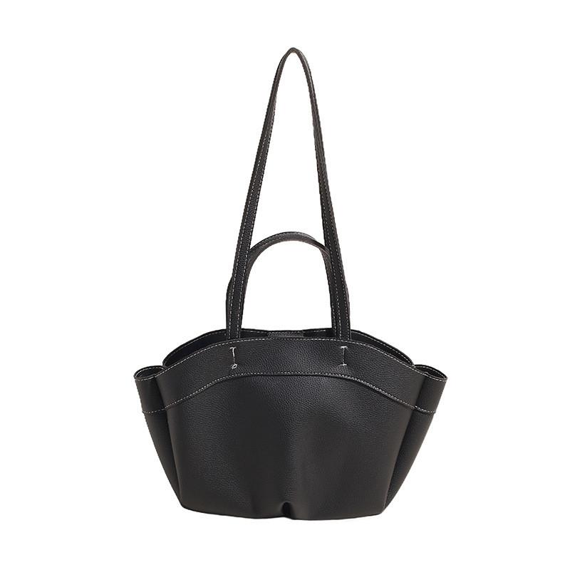 Simple Color Solid Pu Leather Women Casual Tote Bag For Daily Commuting And