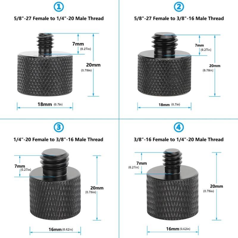 4Pcs Microphone Screw Adapter Set With 5/8 To 1/4 3/8 Thread Converter For Camera Tripod Microphone Stand Light Mount