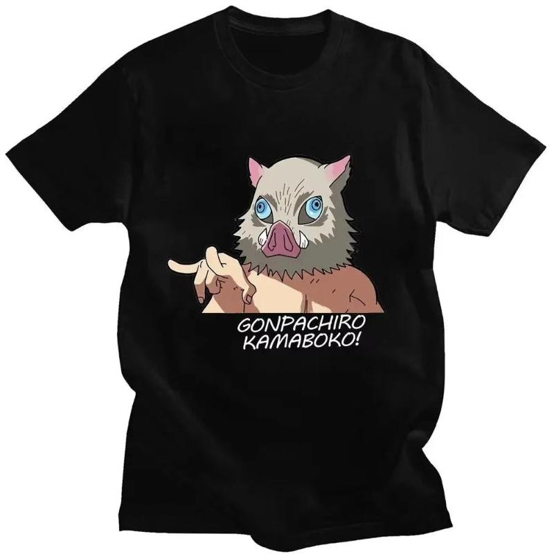 New Harajuku Anime Demon Slayer Hashibira Inosuke Graphic Print T-shirt Short Sleeve T-shirt Men s and Women s T-shirt Top XS чёрный