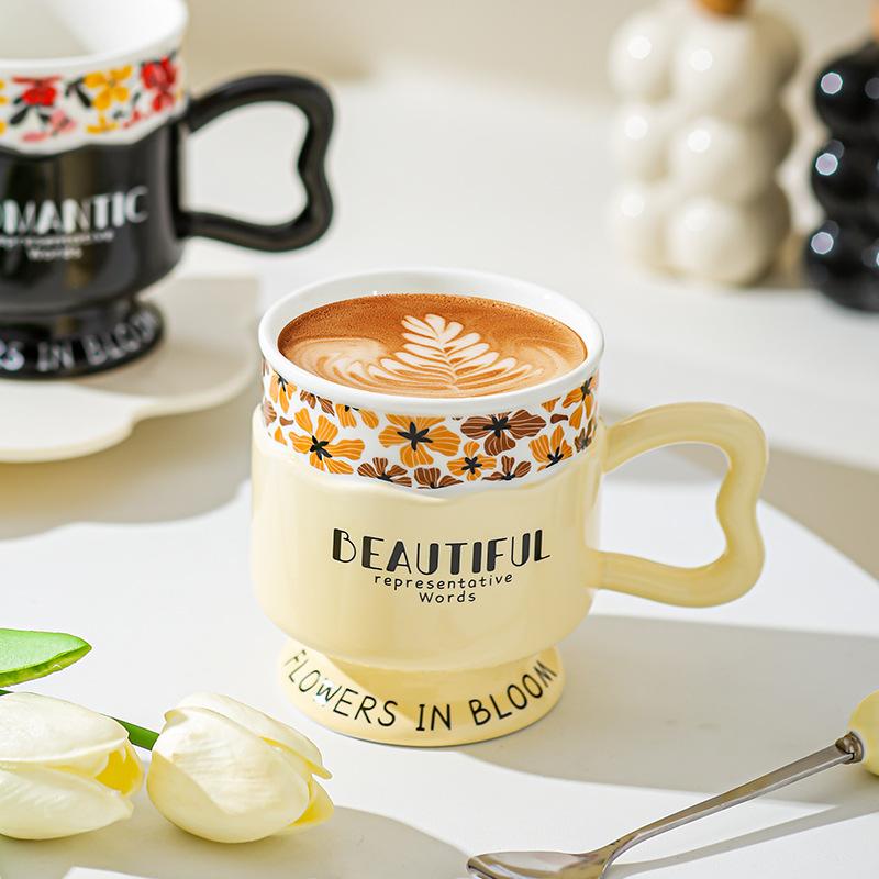 Retro Goblet Mug Light Luxury Couple European Ceramic Milk Cup Gift Women's Home High Value Water Cup