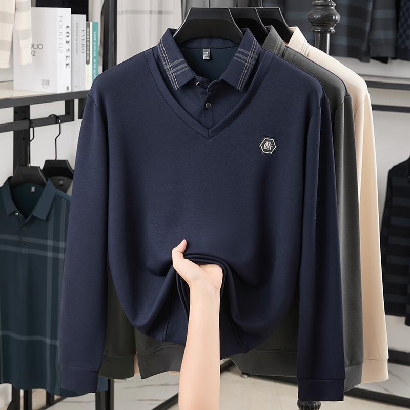 Designer Original Herren Poloshirt Kariertes Revers Fake Two-Piece Herbst Neues Print Langarm T-Shirt Business Casual Herrenmode