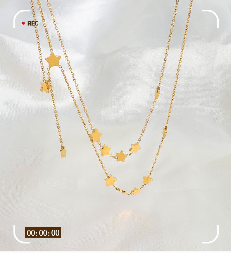 French Retro Star Tassel Pendant Necklace: Women's Titanium Steel Clavicle Chain Jewelry.