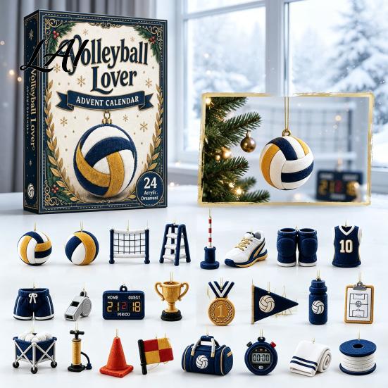Volleyball-Enthusiast Sammler-Liebhaber Adventskalender 2026 2D Acryl Sport-Thema Schmuckset 24 Rucksack-Anhänger für Jugendliche Tage Weihnachten