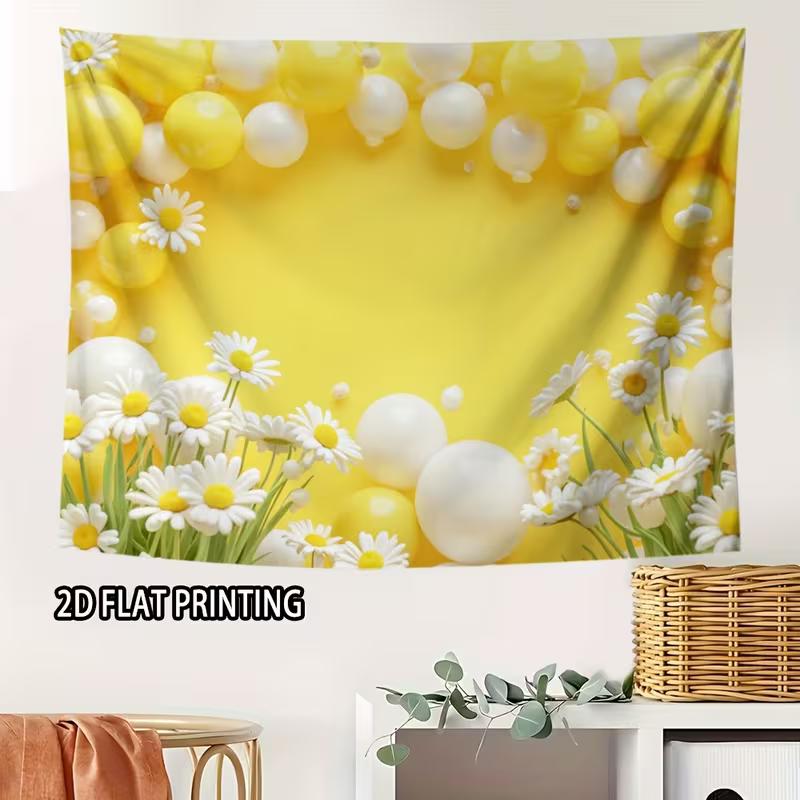 Helle gelbe und weiße Ballon-Gänseblümchen-Kulisse Florales Thema Fotografie Hintergrundtuch
