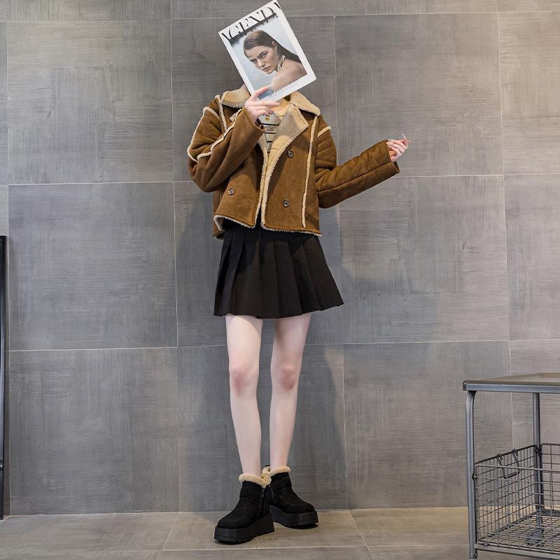 9968 leather snow boots women's cotton shoes winter velvet new retro short boots thick sole