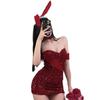Dengmi Velvet Bunny Girl Sequin Lingerie - Red Strapless Christmas Dress for Women