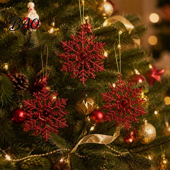 Holiday Party Hanging Decor for Tree 3Pcs Christmas Snowflakes Ornaments, 10cm Glitter Plastic Snowflake Multi Color Ornaments Decorations Winter