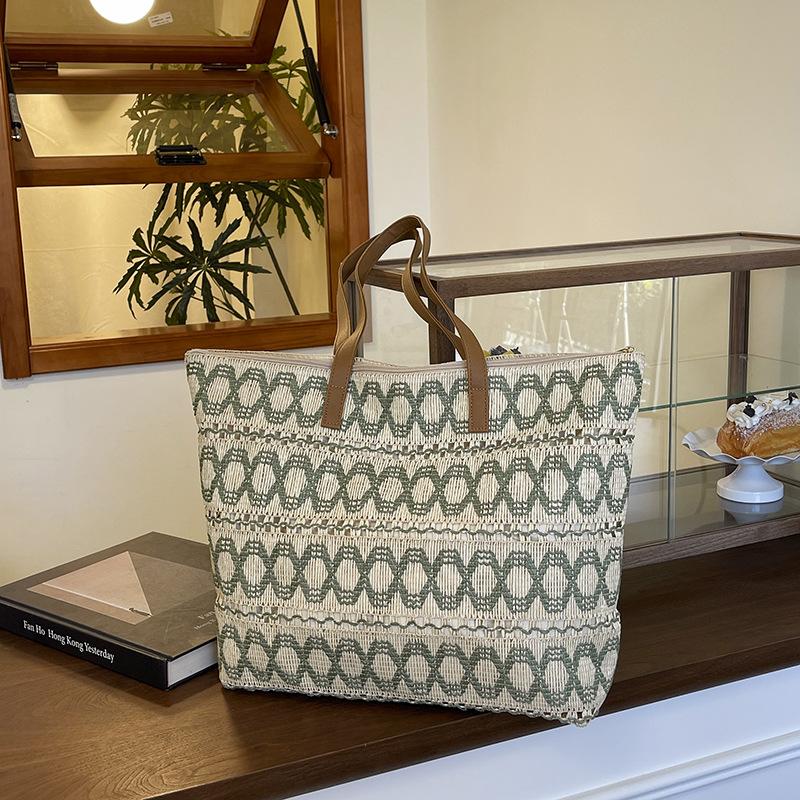 Ethnic Style Woven Bag Large-capacity Pattern Canvas Bag Student Hand-held New Korean Version Tote Bag Commuter Tote Bag