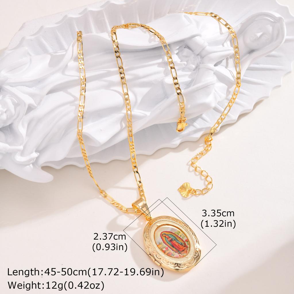 Vnox Dainty Virgin Mary Women Necklace Stainless Steel Chain Geometric Pendant Catholic Blessed Necklaces Religious Lucky Collar